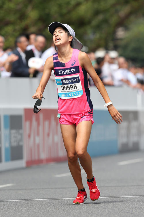 9月15日、MGC女子で3着でゴールし苦しそうな表情を見せる小原怜（（2019年9月15日））