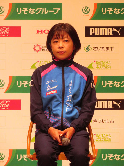 さいたま国際マラソンの会見に登壇した吉田（撮影・上田悠太）