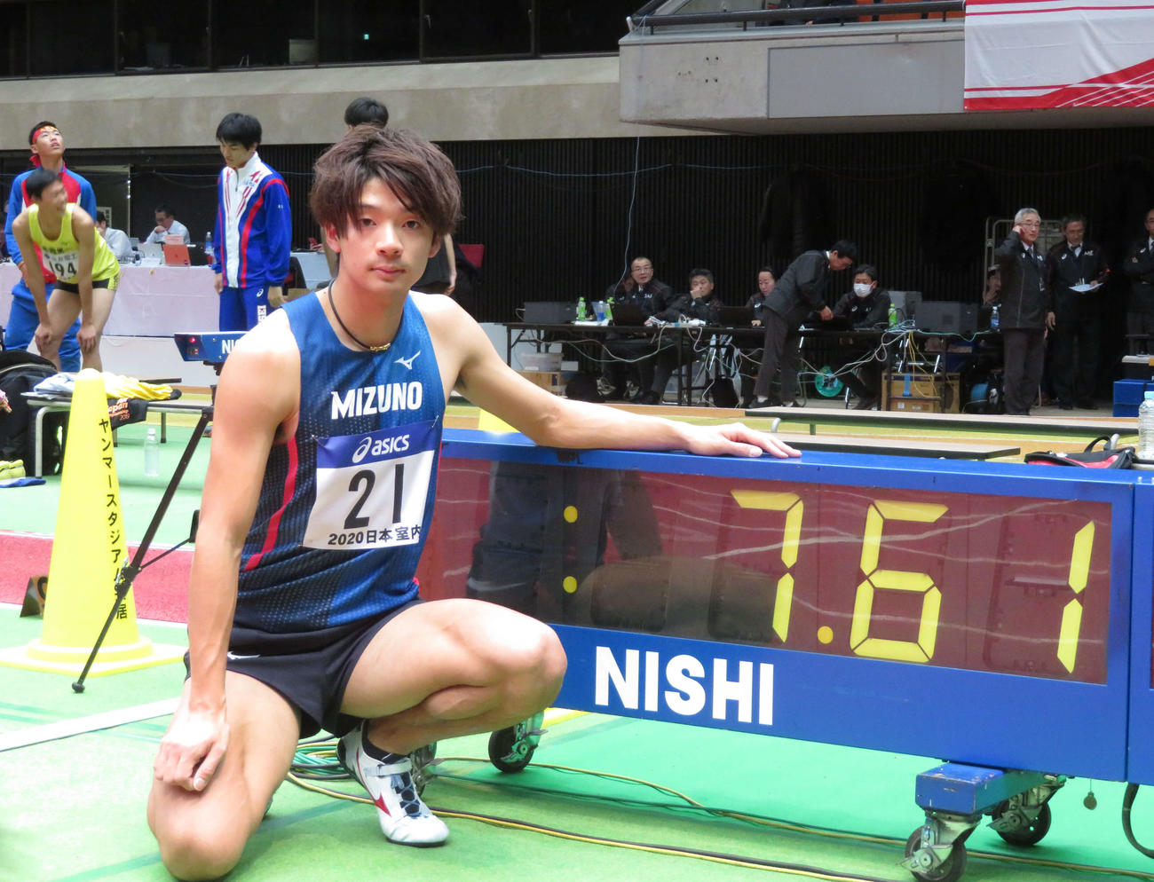 60メートル障害で7秒61の日本新記録を樹立した金井（撮影・上田悠太）