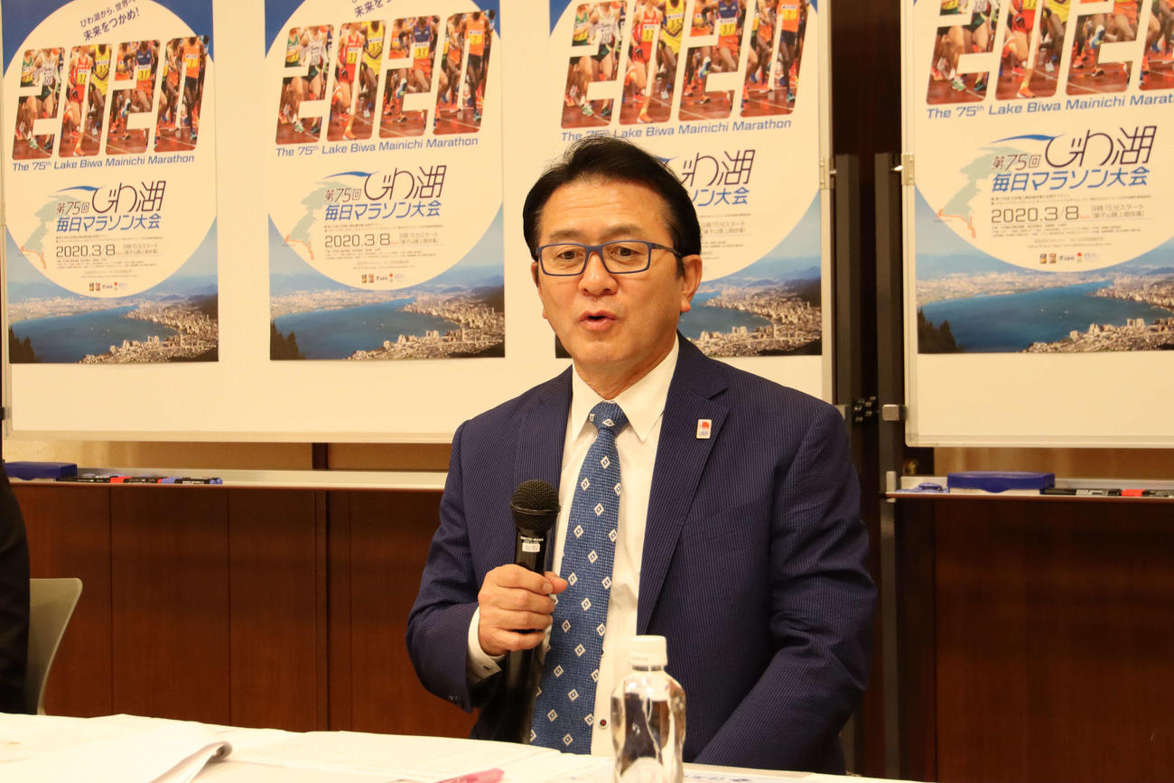 説明会に出席した日本陸上競技連盟理事の瀬古マラソン強化戦略プロジェクトリーダー（撮影・南谷竜則）