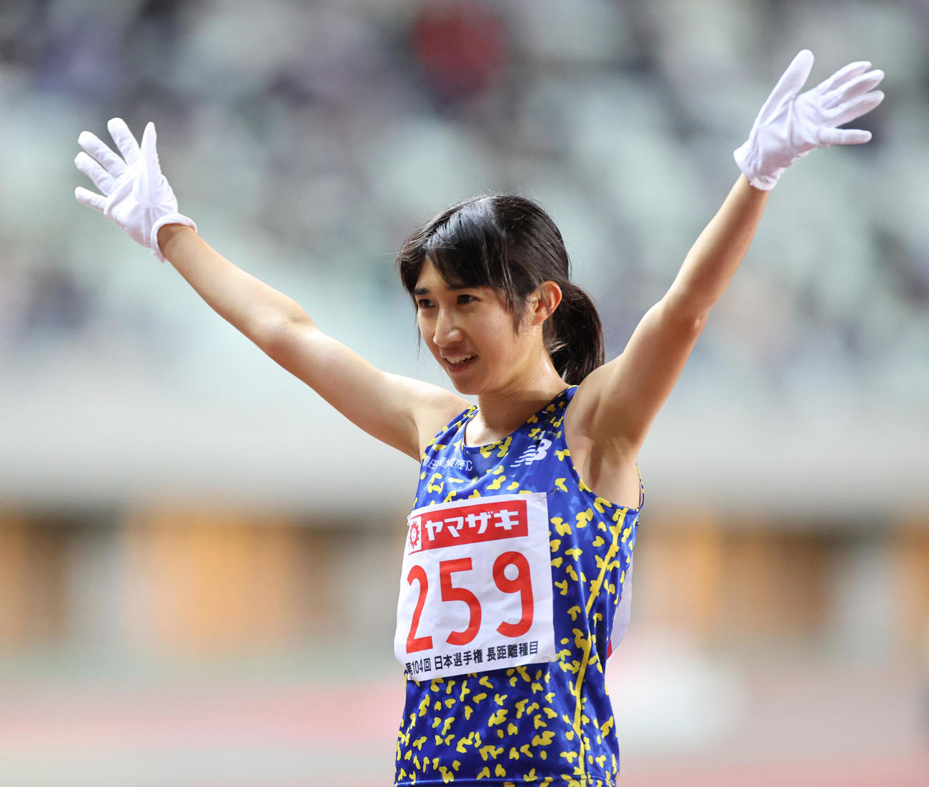 日本陸上競技選手権大会・長距離種目　女子5000メートル　15分5秒65で1位となる田中希実（撮影・清水貴仁）