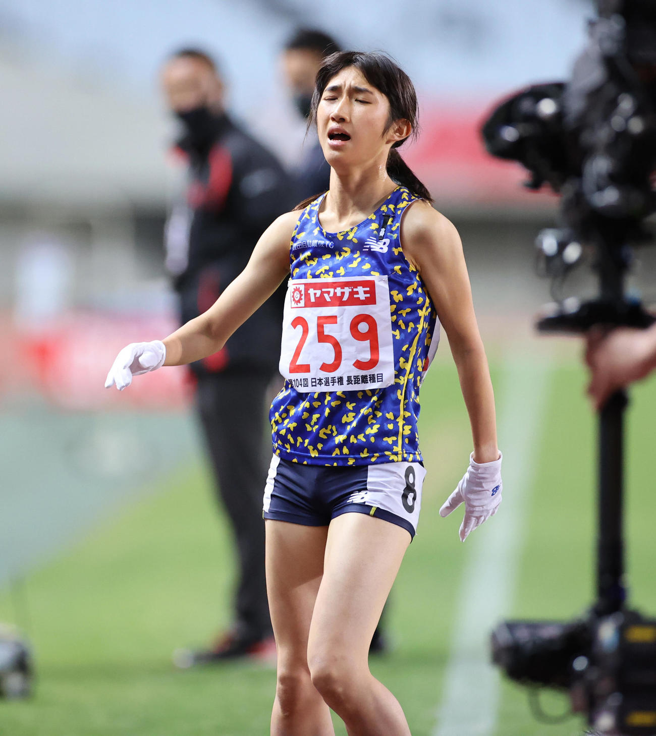 女子5000メートル　15分5秒65で1位となる田中希実（撮影・清水貴仁）