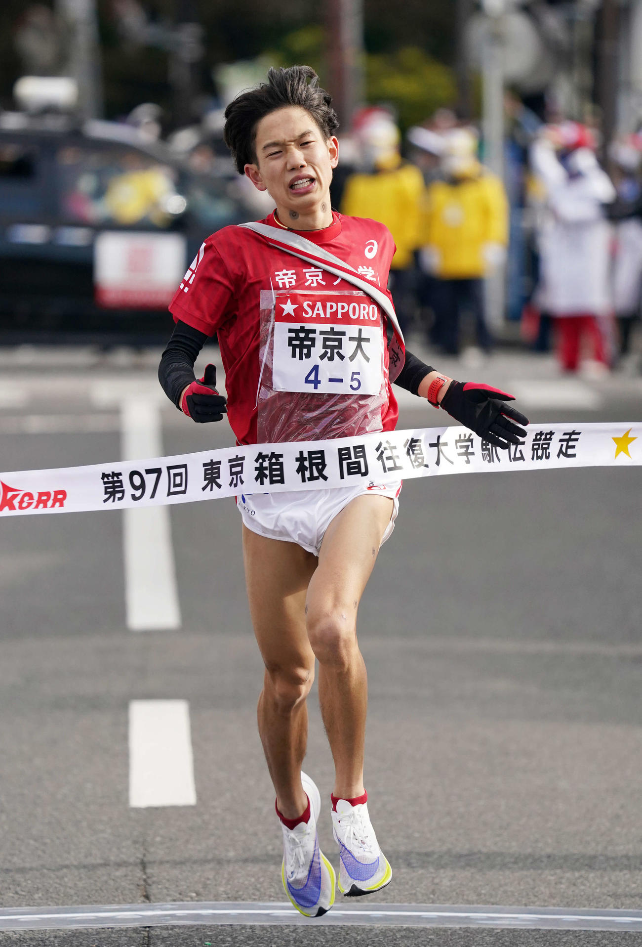 往路4位でゴールし区間賞を獲得した帝京大5区細谷（撮影・江口和貴）