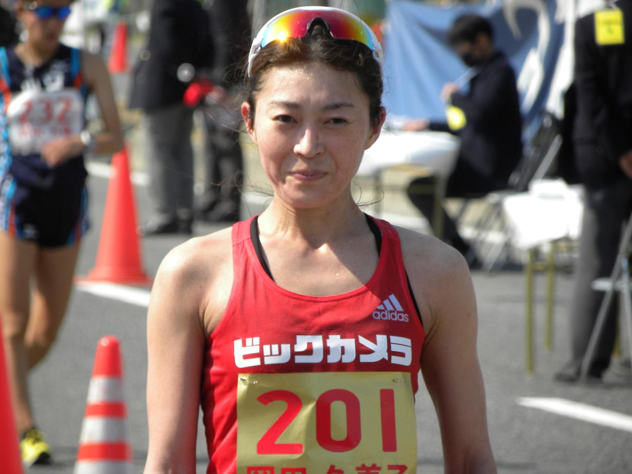 陸上の日本選手権女子20キロ競歩で2位となった岡田久美子（撮影・松本航）