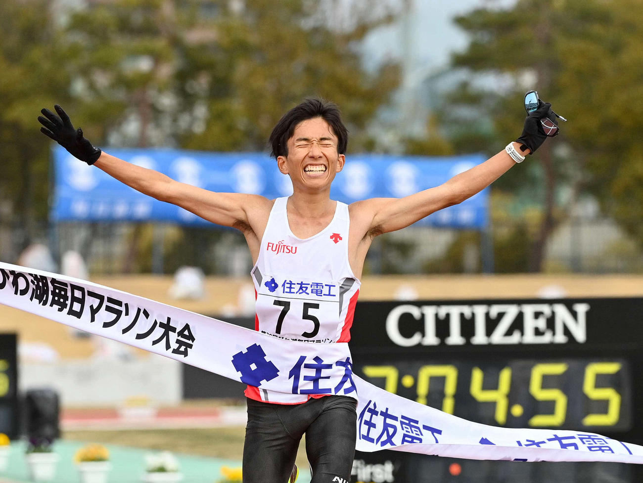 びわ湖毎日マラソンを2時間4分56秒の日本新記録で優勝した鈴木健吾（2021年2月28日撮影）