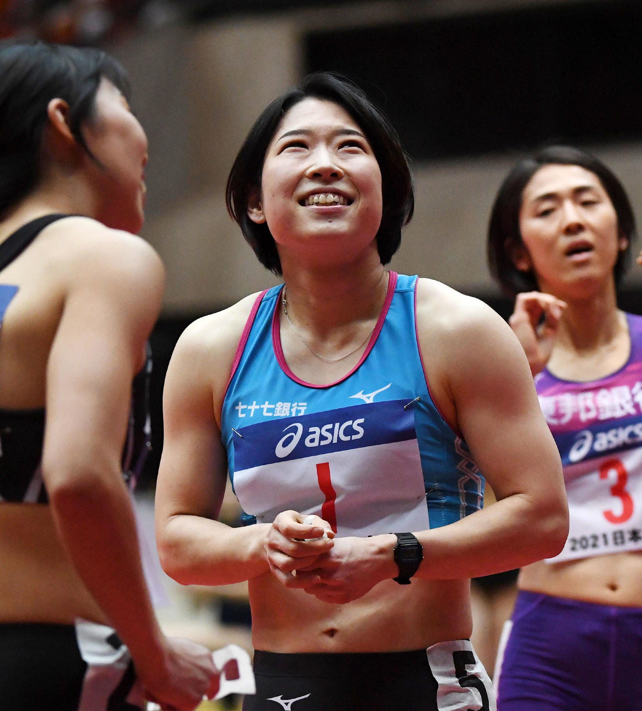 日本室内陸上競技大阪大会　女子60メートル障害決勝で、予選に続いて室内日本新記録をマークした青木益未（撮影・前岡正明）