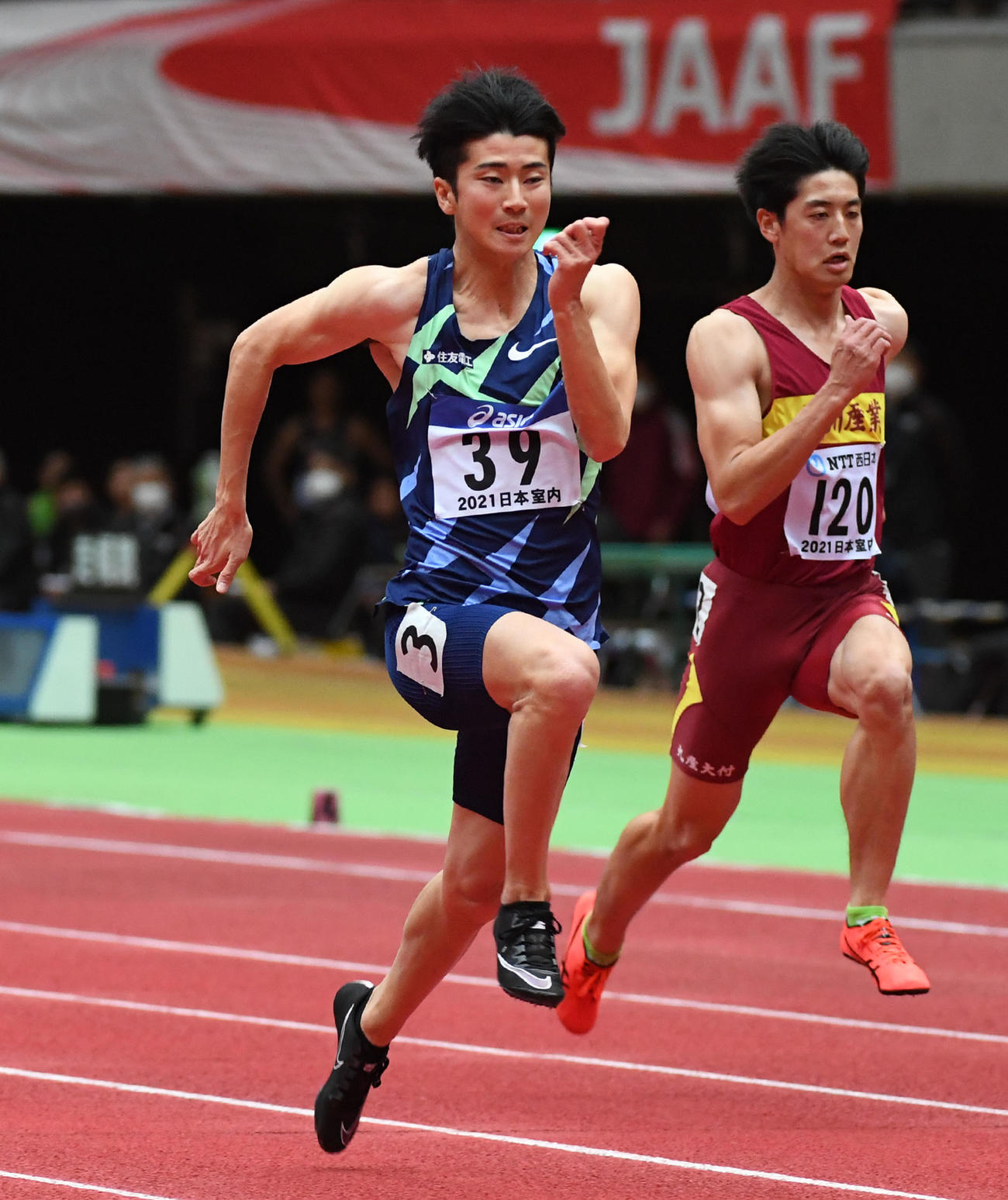 男子60メートル予選で大会新記録をマークした多田修平（撮影・前岡正明）