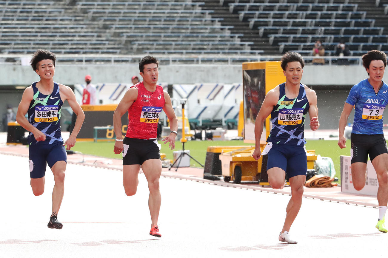 男子100メートル　優勝した山県亮太（撮影・梅根麻紀）