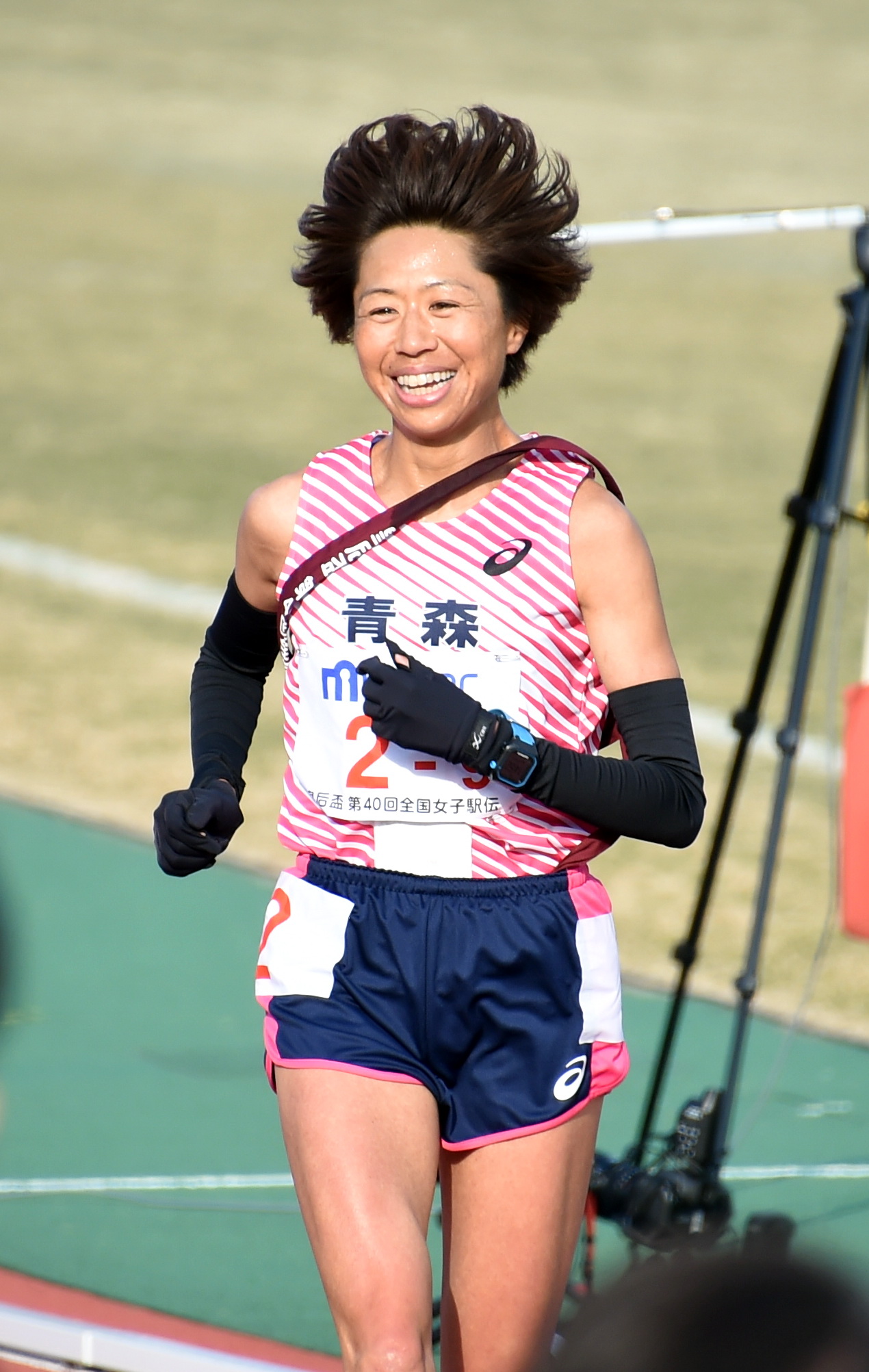 笑顔で「ラスト駅伝」を終えた青森9区・福士（撮影・山田愛斗）