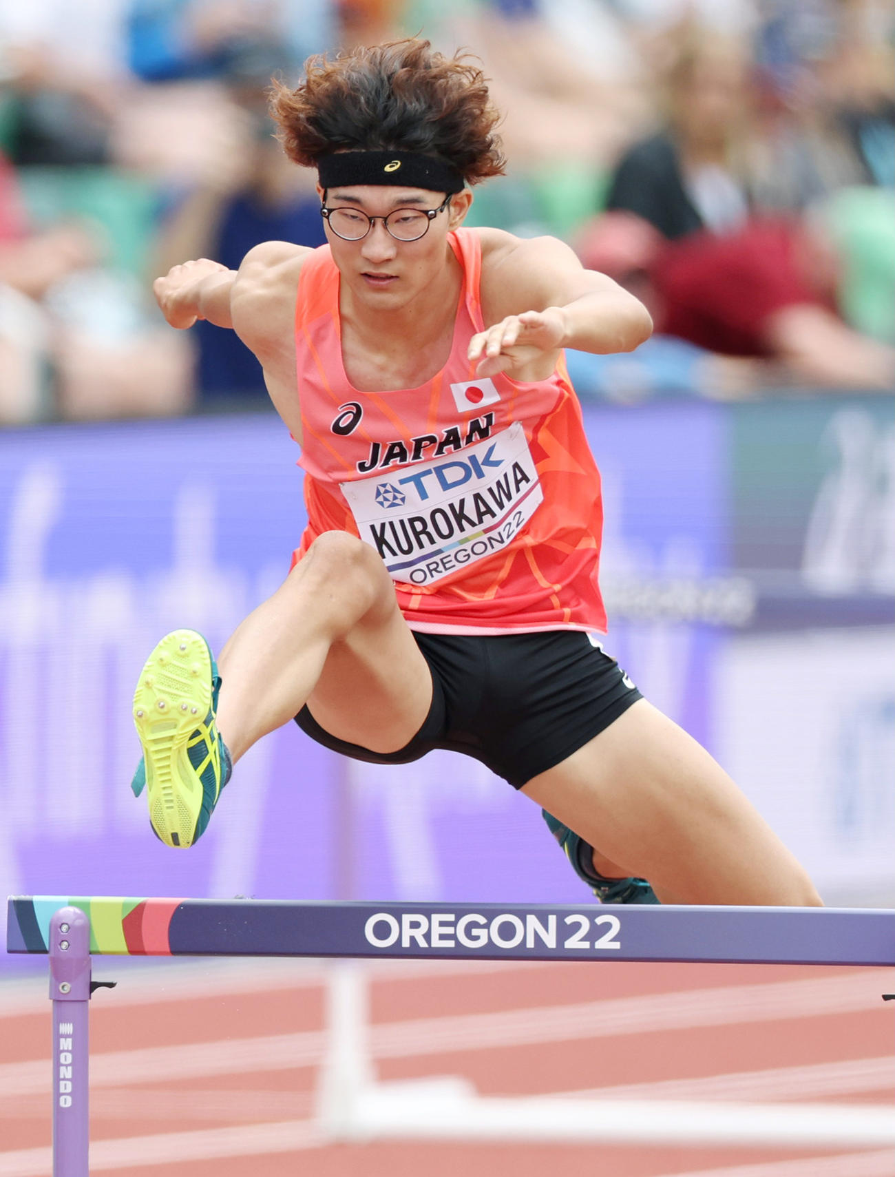 男子400メートル障害予選で力走する黒川和樹（代表撮影）
