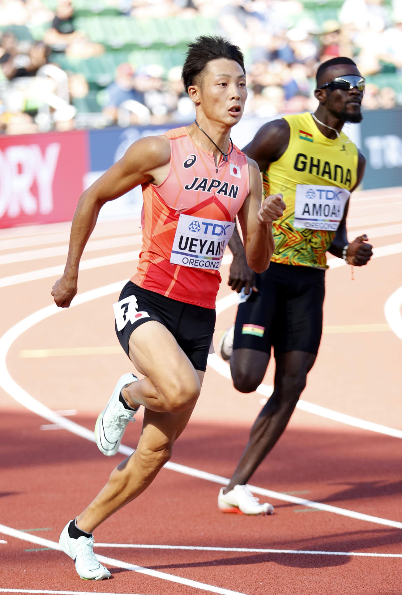 男子200メートル予選で力走する上山紘輝（代表撮影）