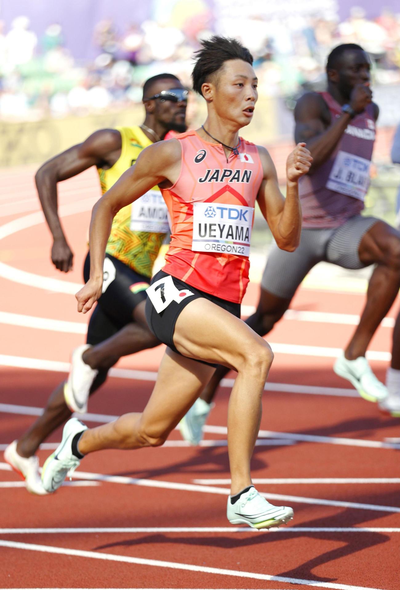 男子200メートル予選で力走する上山紘輝（代表撮影）