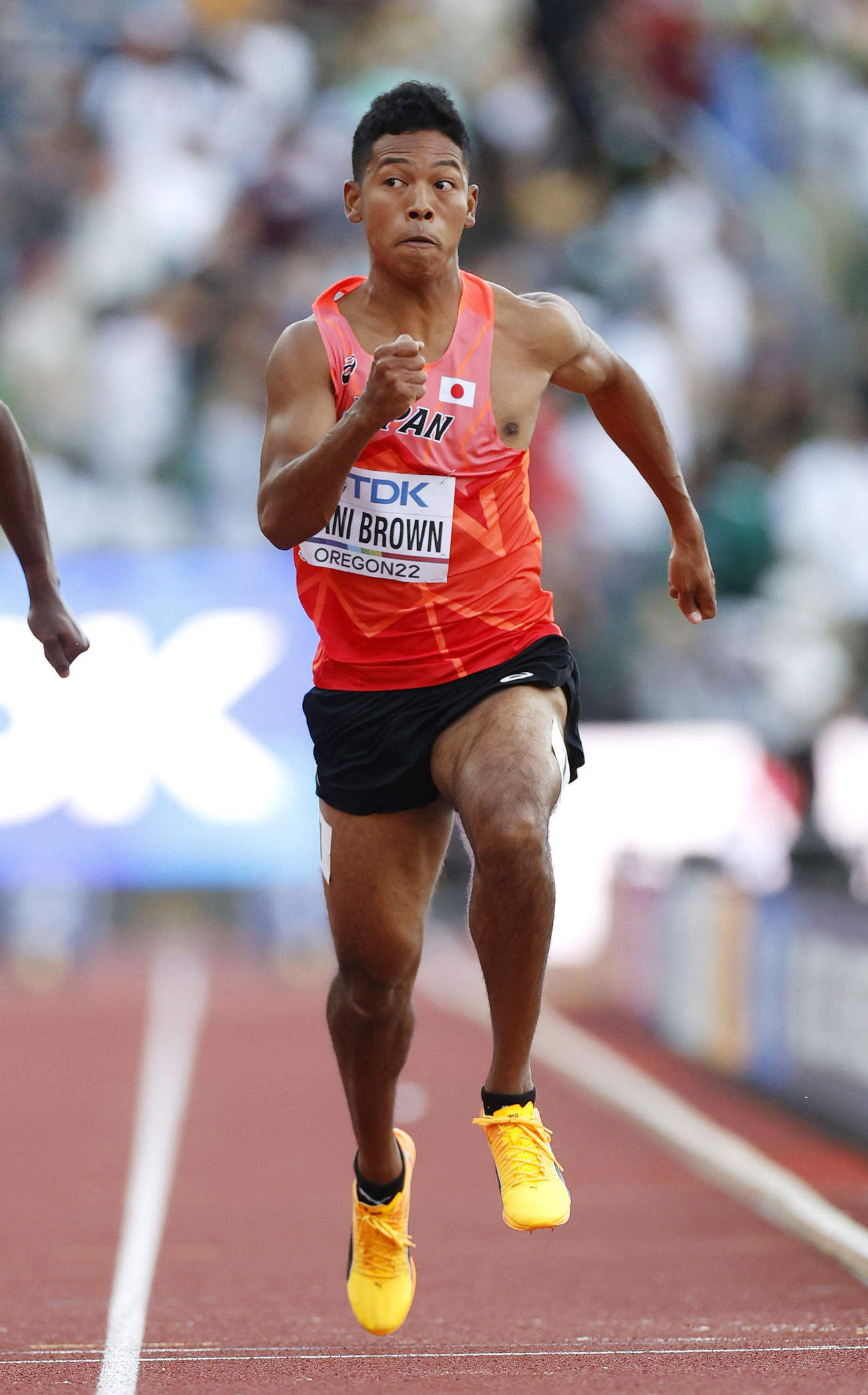 2022年7月16日、世界陸上男子100メートル決勝　力走するサニブラウン