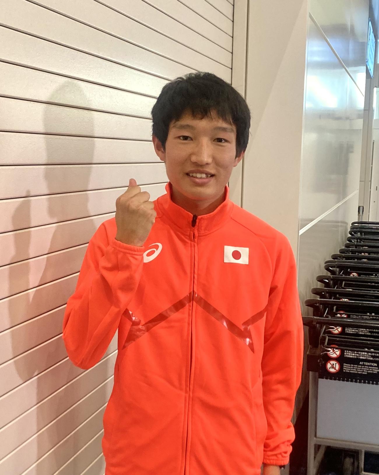 バサースト世界クロスカントリー選手権大会へ向けた出国取材に応じた吉岡（2023年2月15日撮影）
