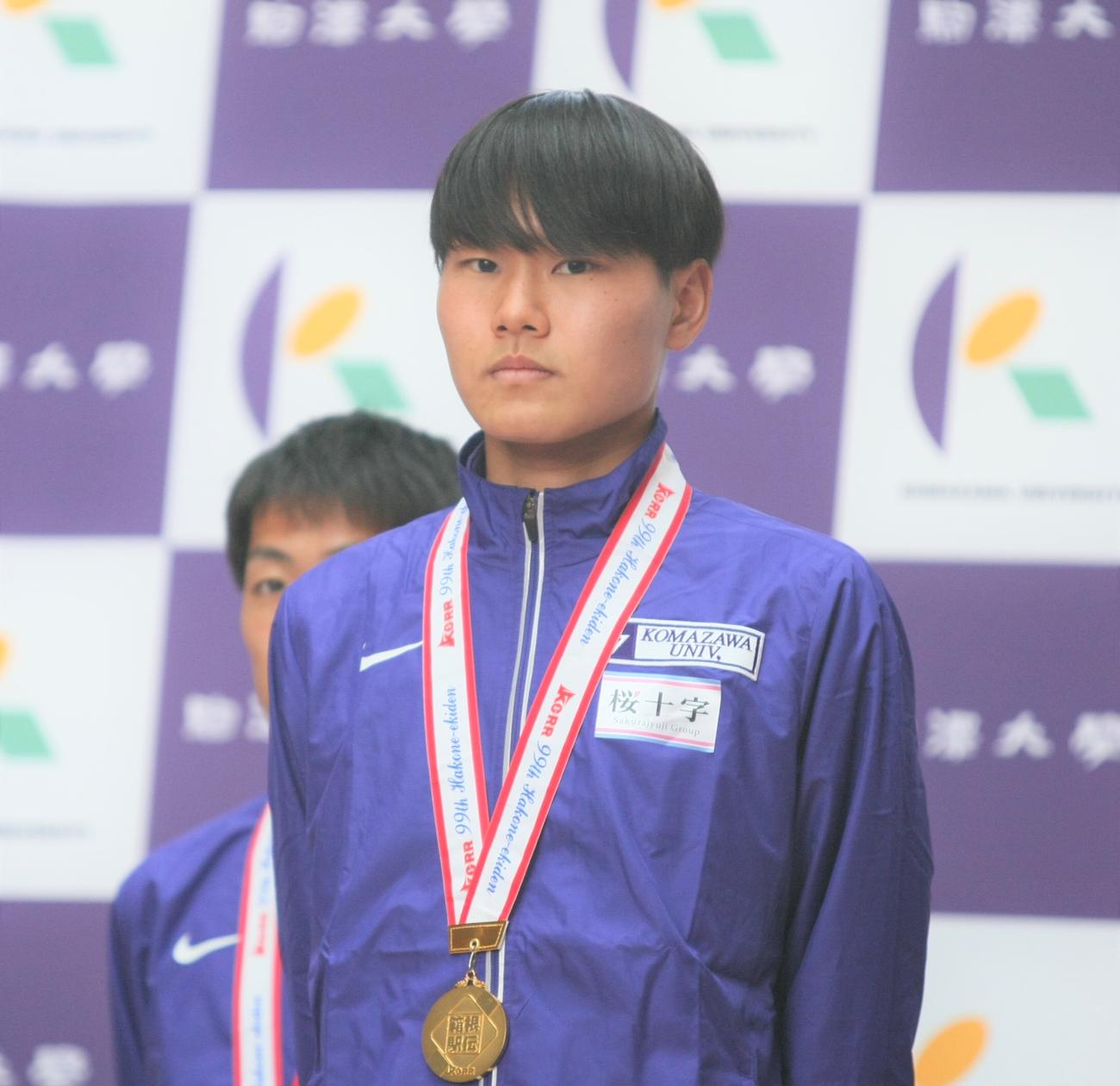 大学駅伝3冠達成報告会に出席した山野（撮影・藤塚大輔）