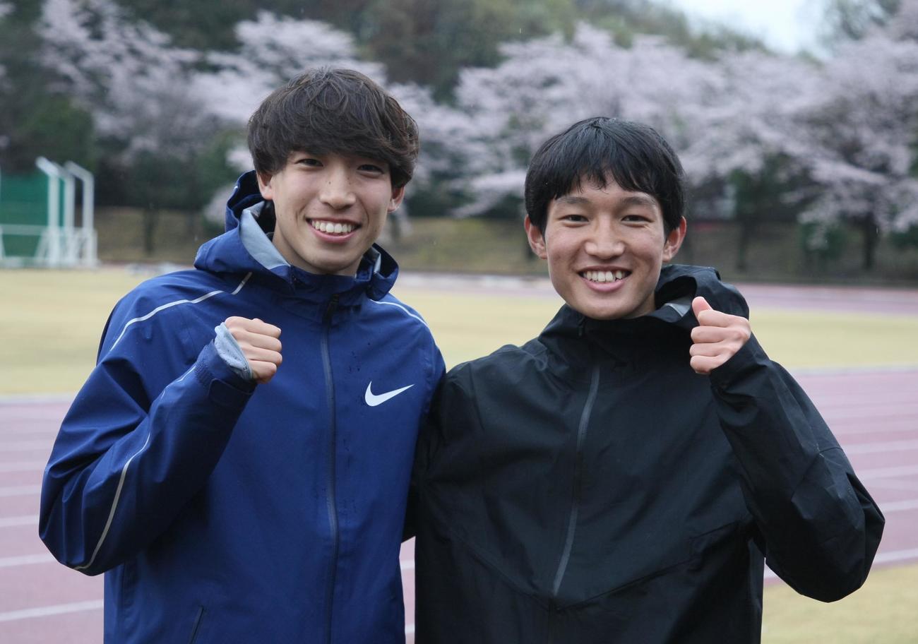 TOKOROZAWAゲームズSpring2023一般男子3000メートルに出場した順大・三浦（左）と今春から順大に進学予定の佐久長聖・吉岡（撮影・藤塚大輔）