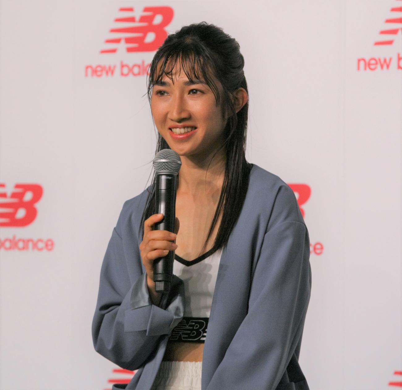 「ニューバランス田中希実選手記者会見」に臨んだ田中（撮影・藤塚大輔）