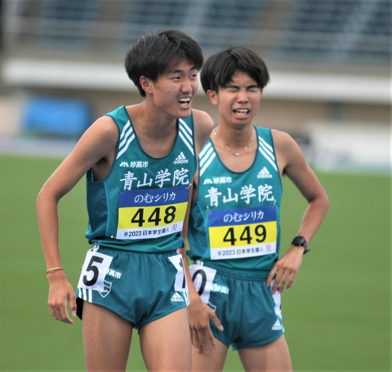 陸上の日本学生個人選手権男子1500メートル決勝に出場した青学大・山内（左）と宇田川（撮影・藤塚大輔）