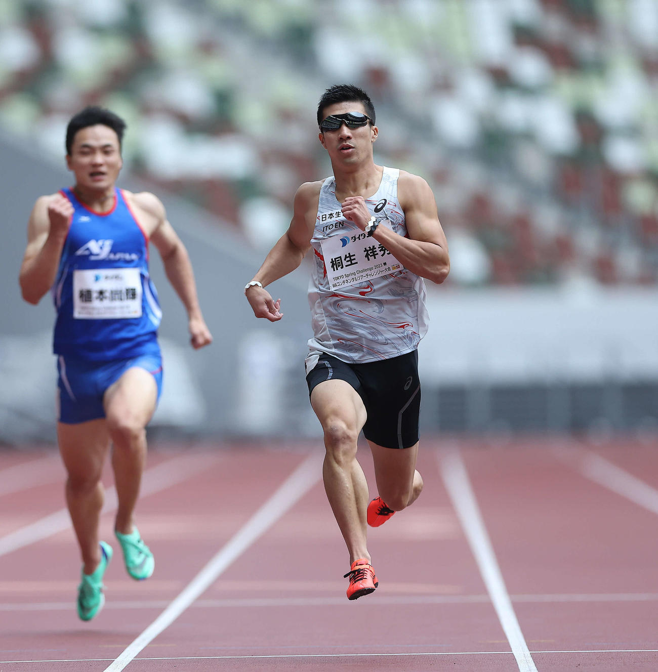 男子200メートル予選　1着でゴールする桐生（撮影・河田真司）