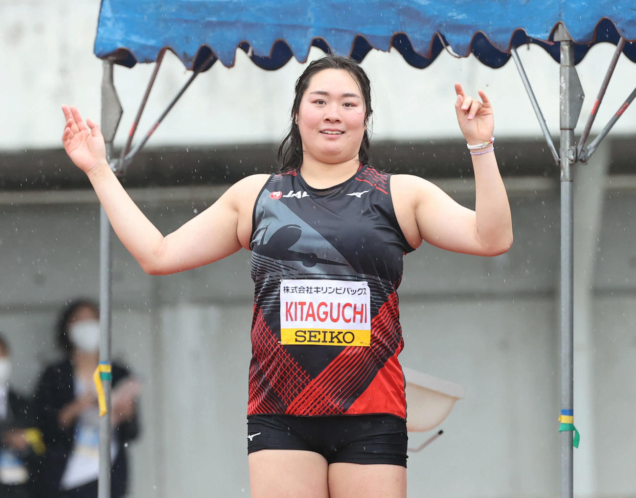 織田幹雄記念国際陸上競技大会　女子やり投げで優勝した北口榛花（撮影・加藤孝規）