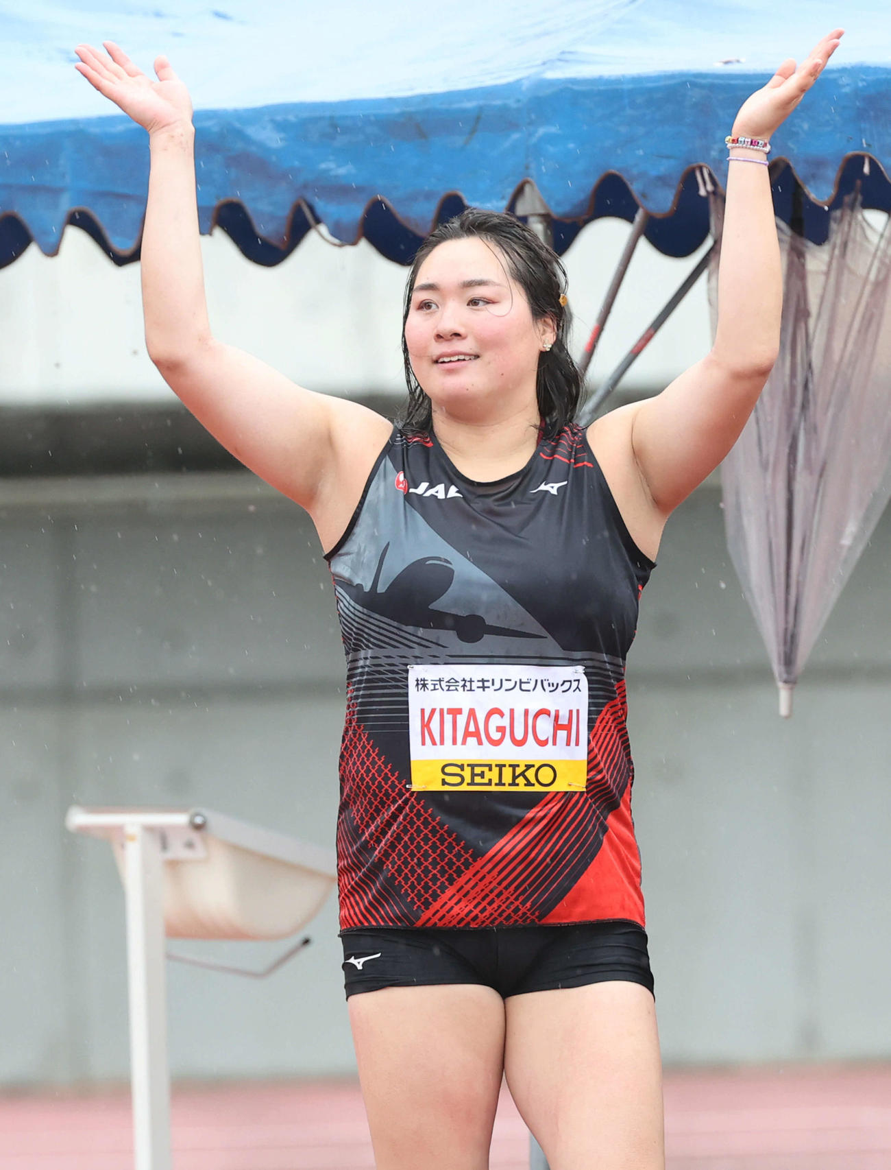 織田幹雄記念国際陸上競技大会　女子やり投げで優勝した北口榛花（撮影・加藤孝規）