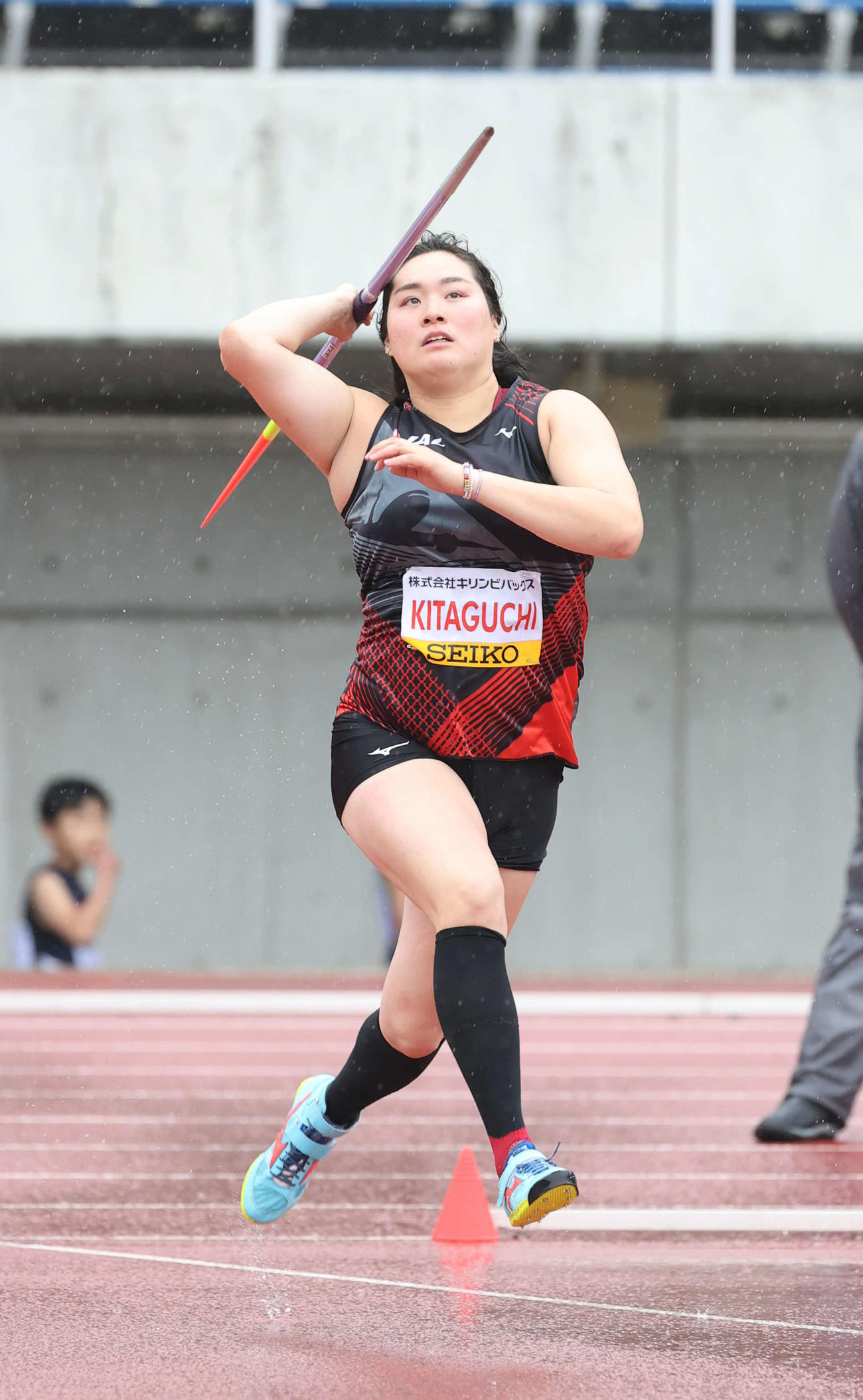 織田幹雄記念国際陸上競技大会　女子やり投げで優勝した北口榛花（6投目）（撮影・加藤孝規）