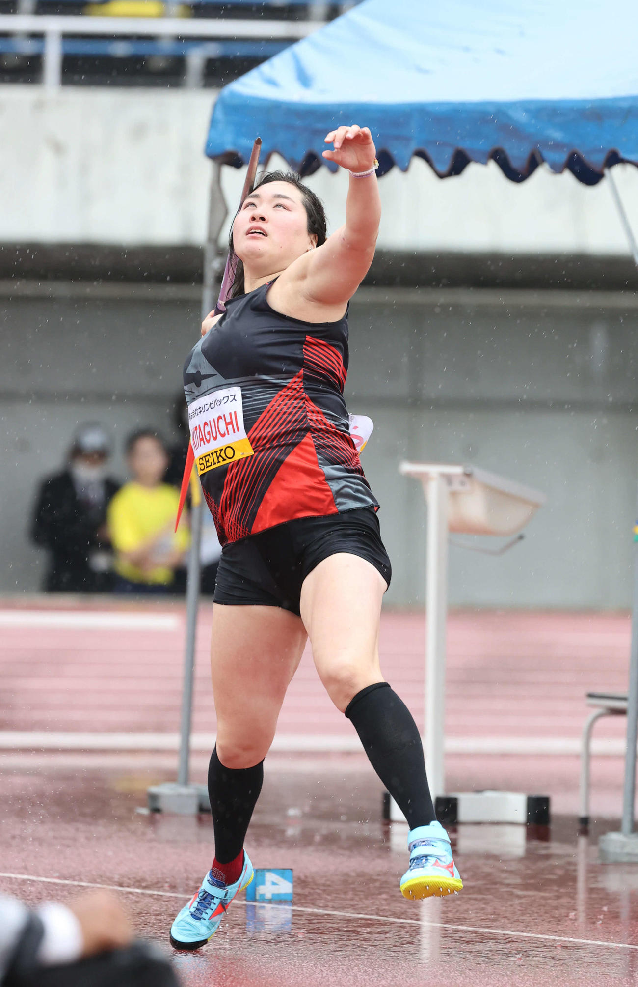 織田幹雄記念国際陸上競技大会　女子やり投げで優勝した北口榛花（6投目）（撮影・加藤孝規）