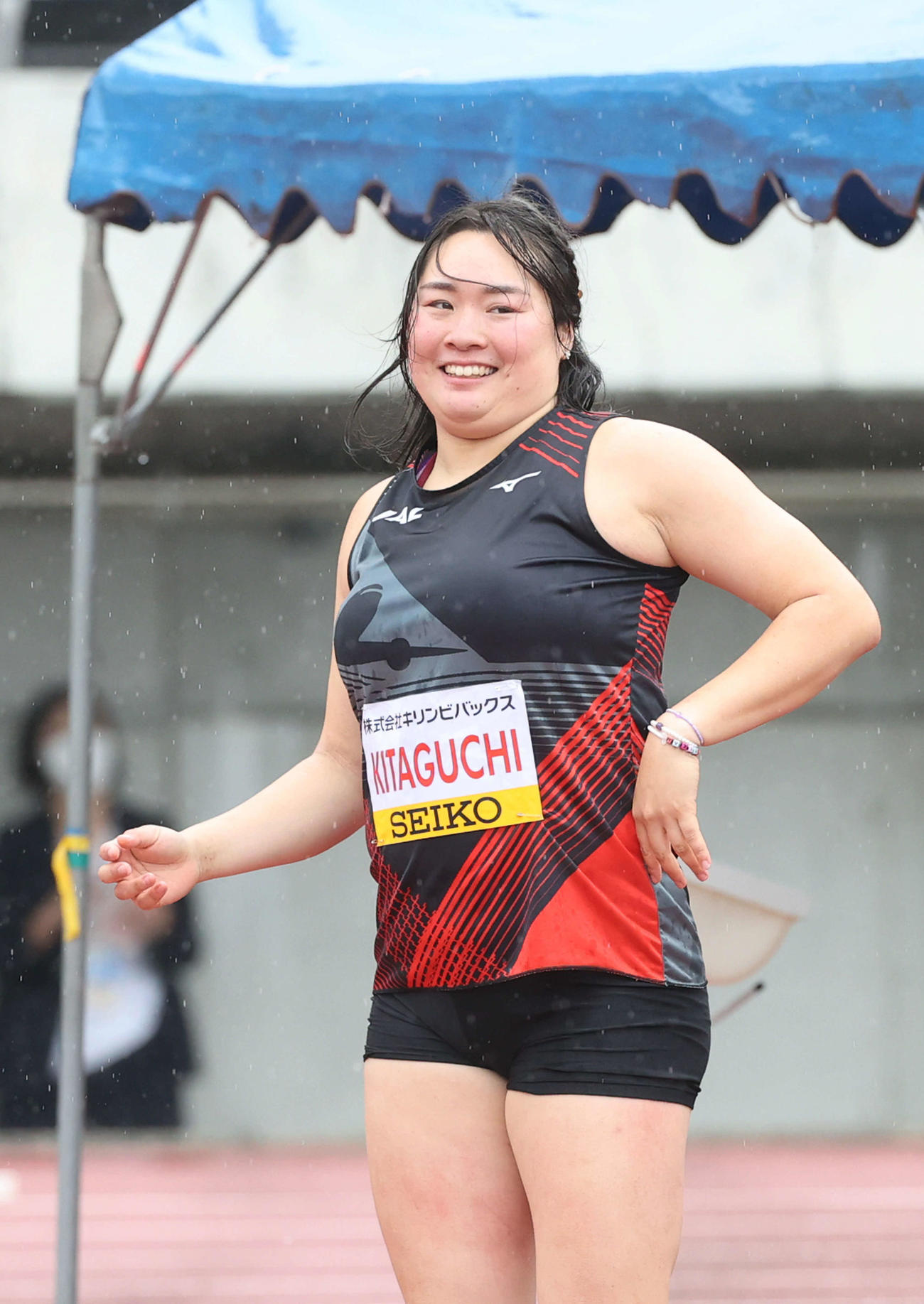 織田幹雄記念国際陸上競技大会　女子やり投げで優勝した北口榛花（撮影・加藤孝規）