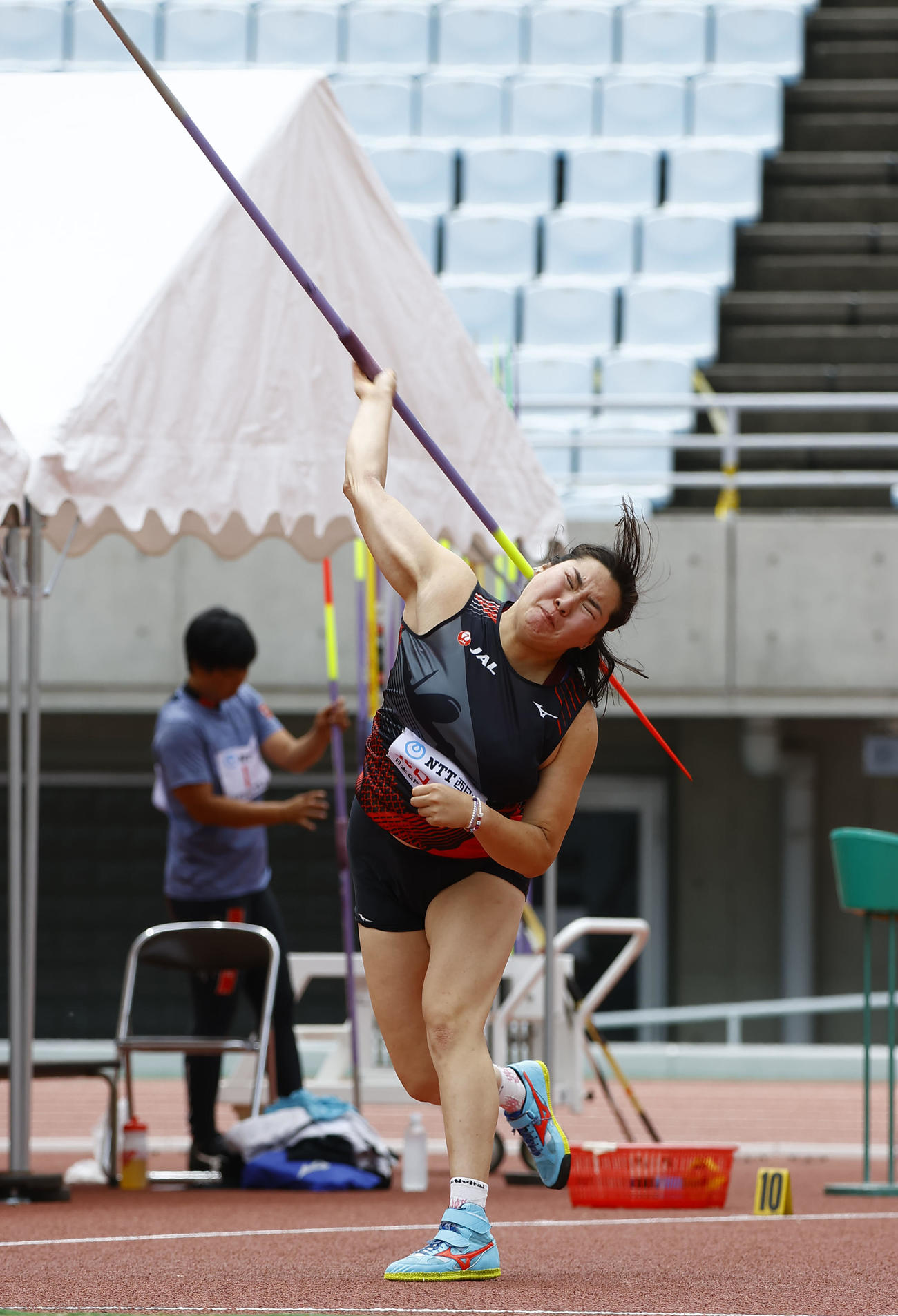 木南道孝記念陸上競技大会　女子やり投げで優勝した北口榛花（1投目）（撮影・藤尾明華）
