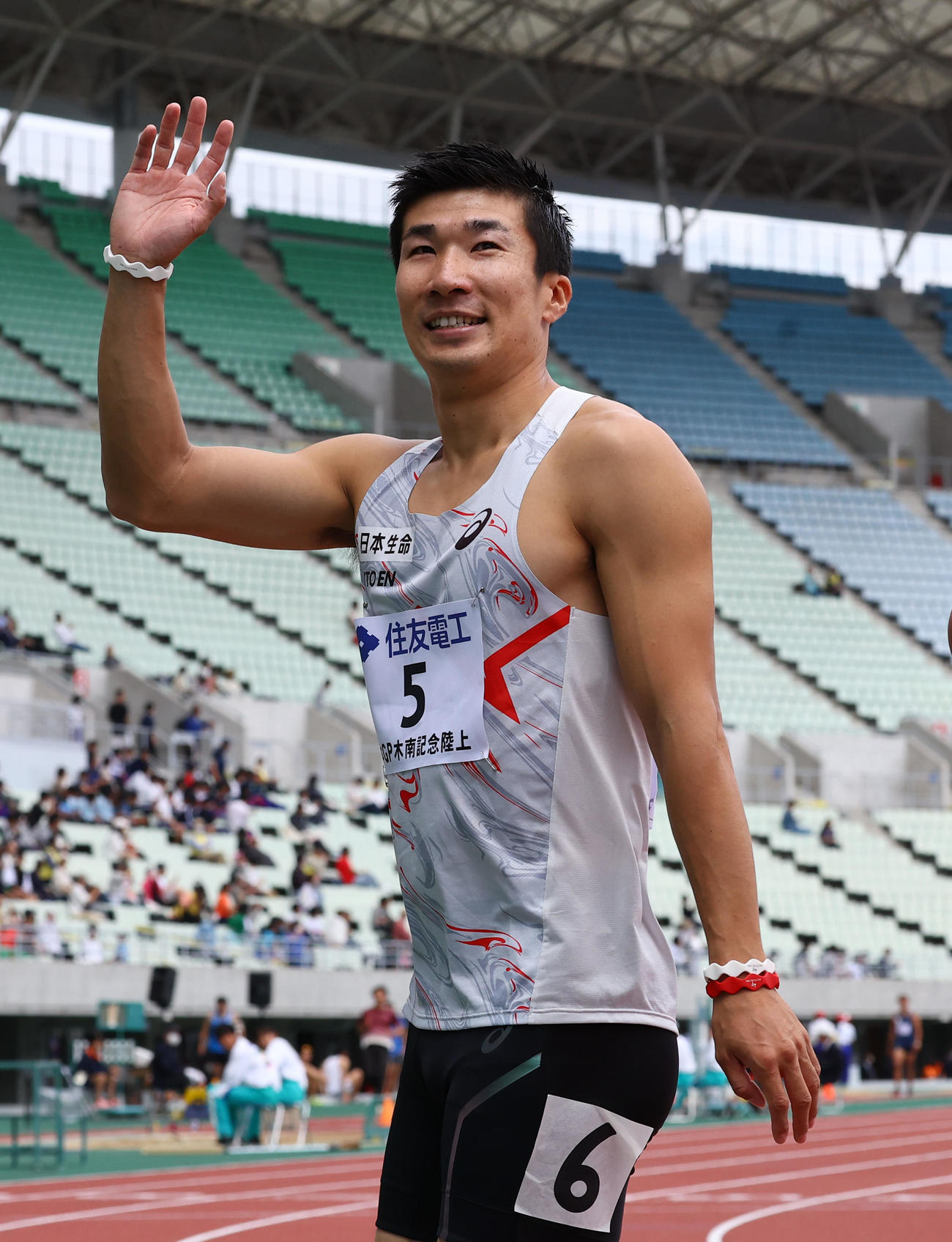 木南道孝記念陸上競技大会　男子100メートル予選　1着で決勝に進んだ桐生祥秀（撮影・藤尾明華）