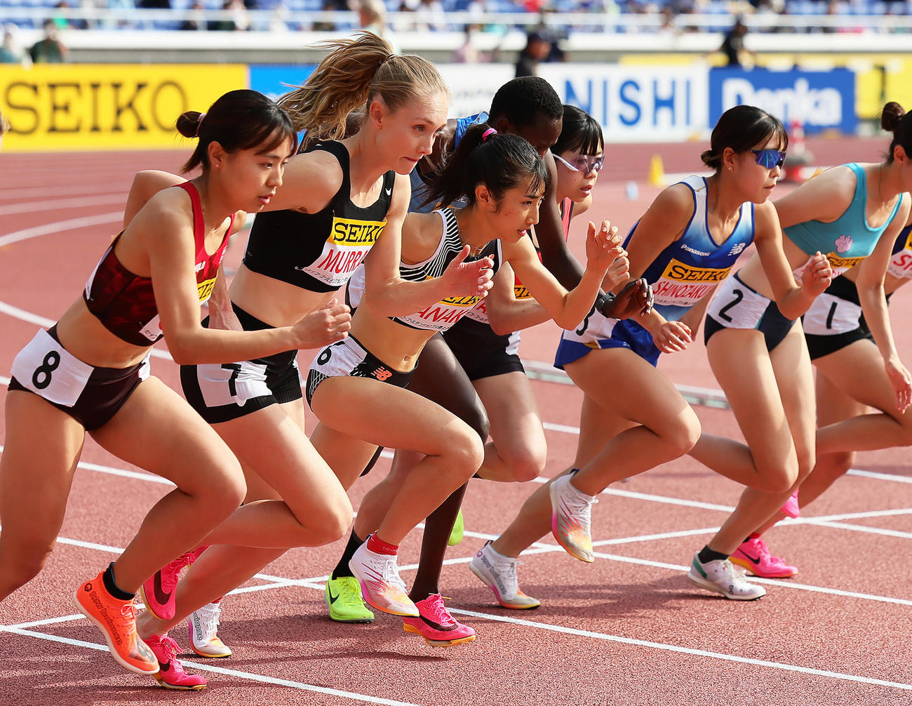 女子1500メートル決勝をスタートする田中（左から3人目）ら（撮影・足立雅史）