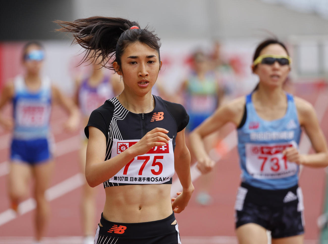 日本陸上競技選手権大会　女子1500メートル　予選1組1着でゴールする田中希実（撮影・藤尾明華）