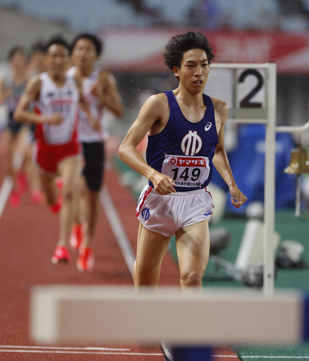 日本陸上競技選手権大会　男子3000メートル障害で優勝した三浦龍司（撮影・藤尾明華）