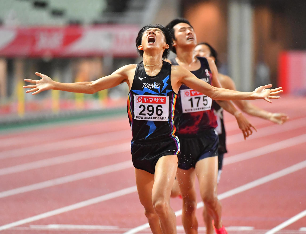 日本陸上競技選手権大会　男子1500メートル決勝　3分38秒45で優勝した河村一輝（撮影・清水貴仁）