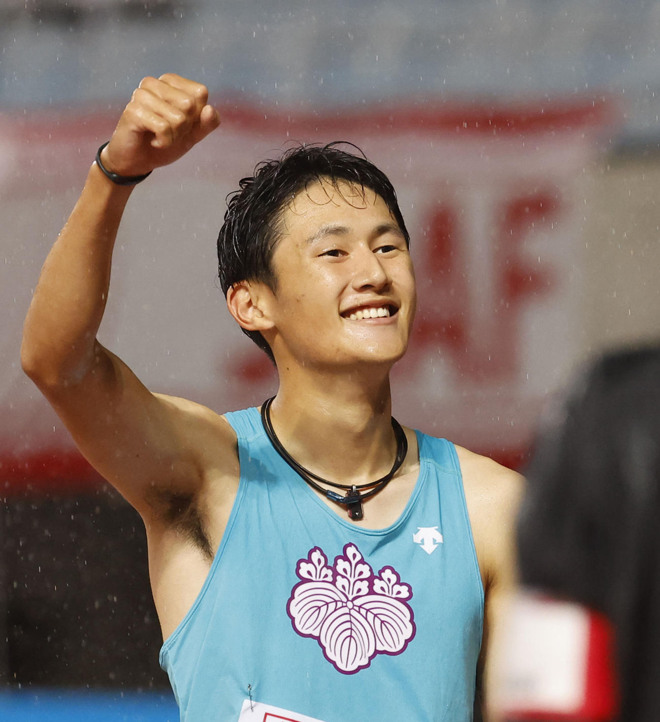 日本陸上競技選手権大会　男子200メートル決勝で優勝した鵜沢飛羽（撮影・藤尾明華）