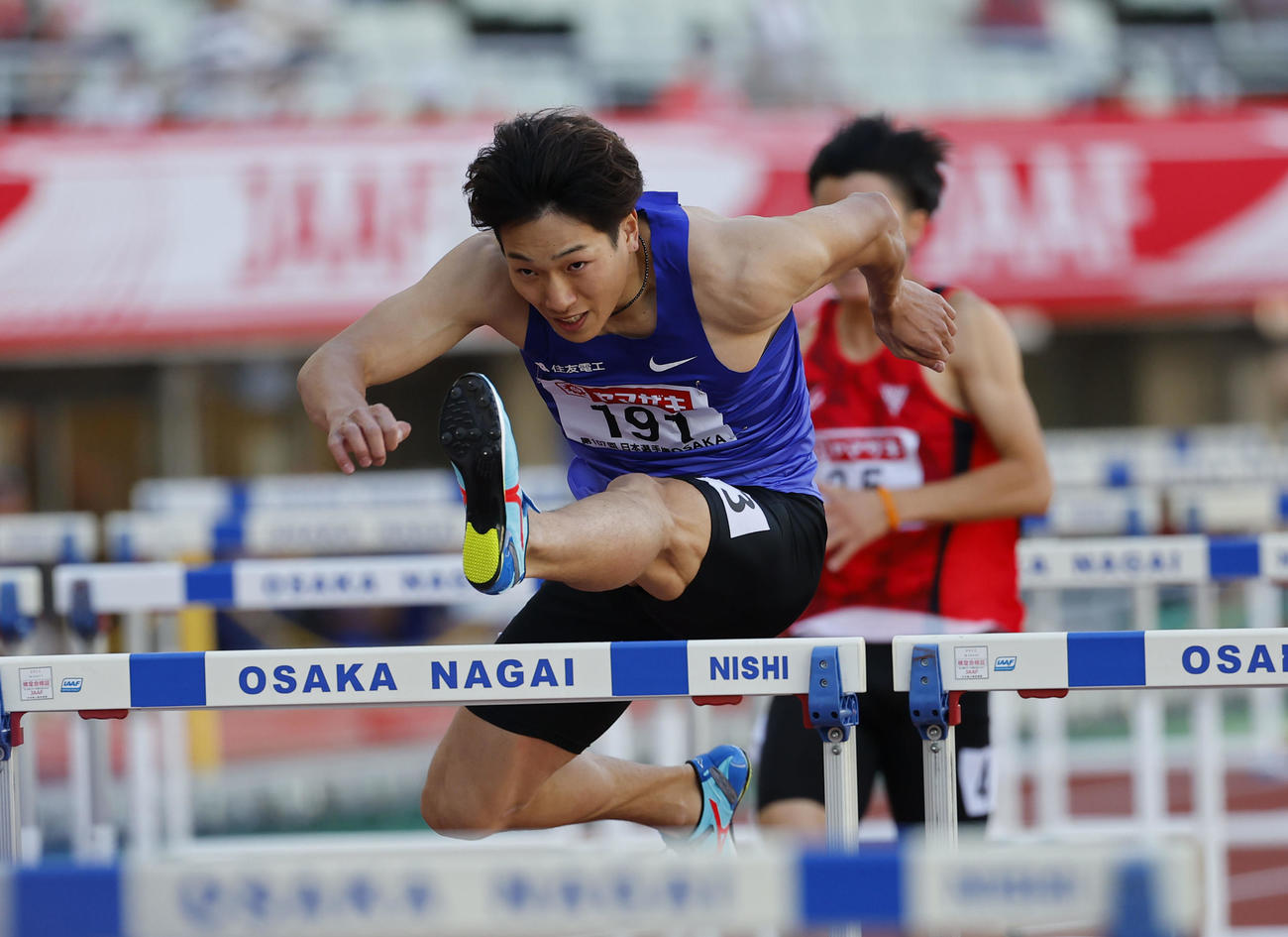 日本陸上競技選手権大会　男子110メートル障害予選1組で1着の泉谷駿介（撮影・藤尾明華）