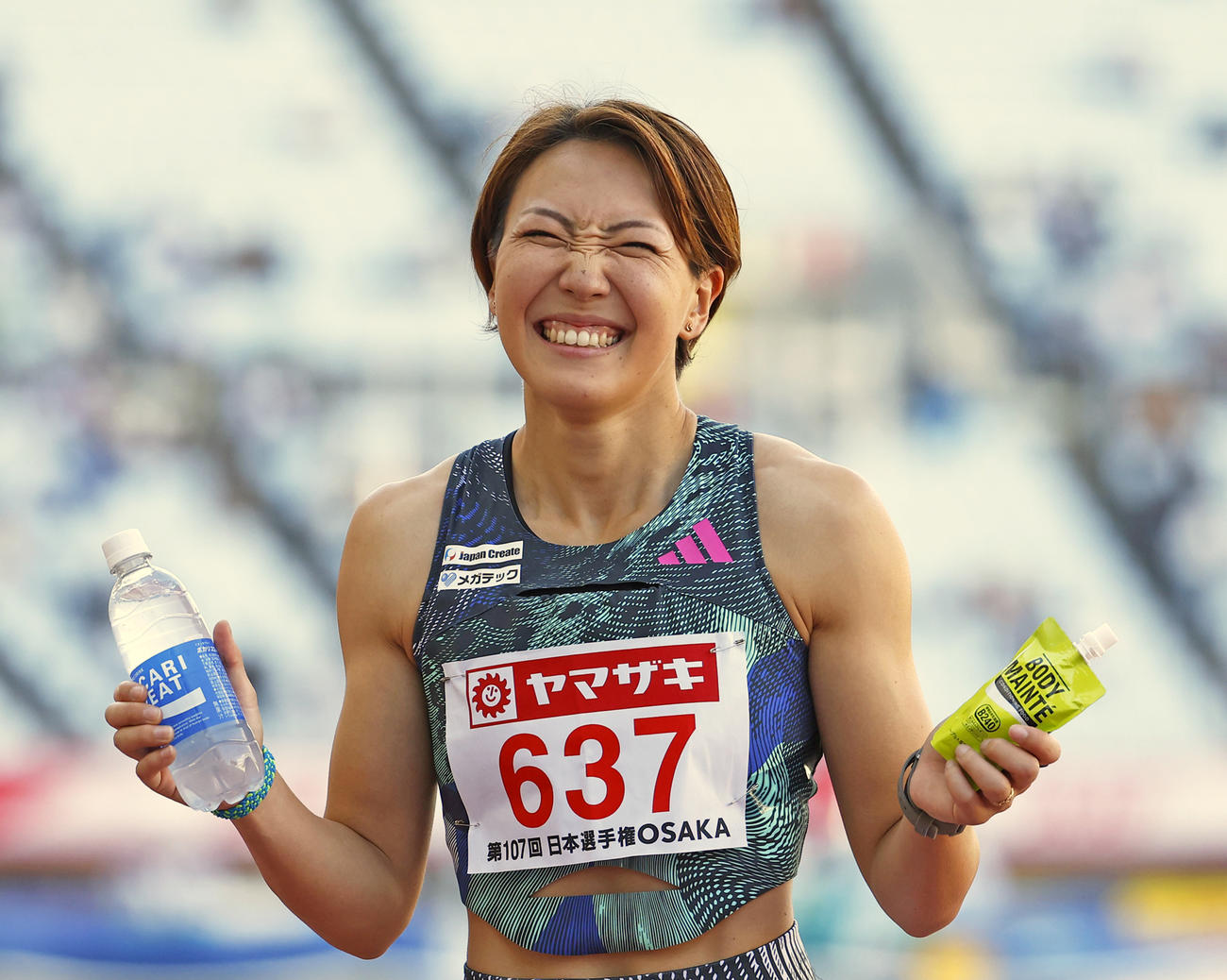 陸上日本選手権　女子100メートル障害で優勝した寺田明日香（撮影・藤尾明華）