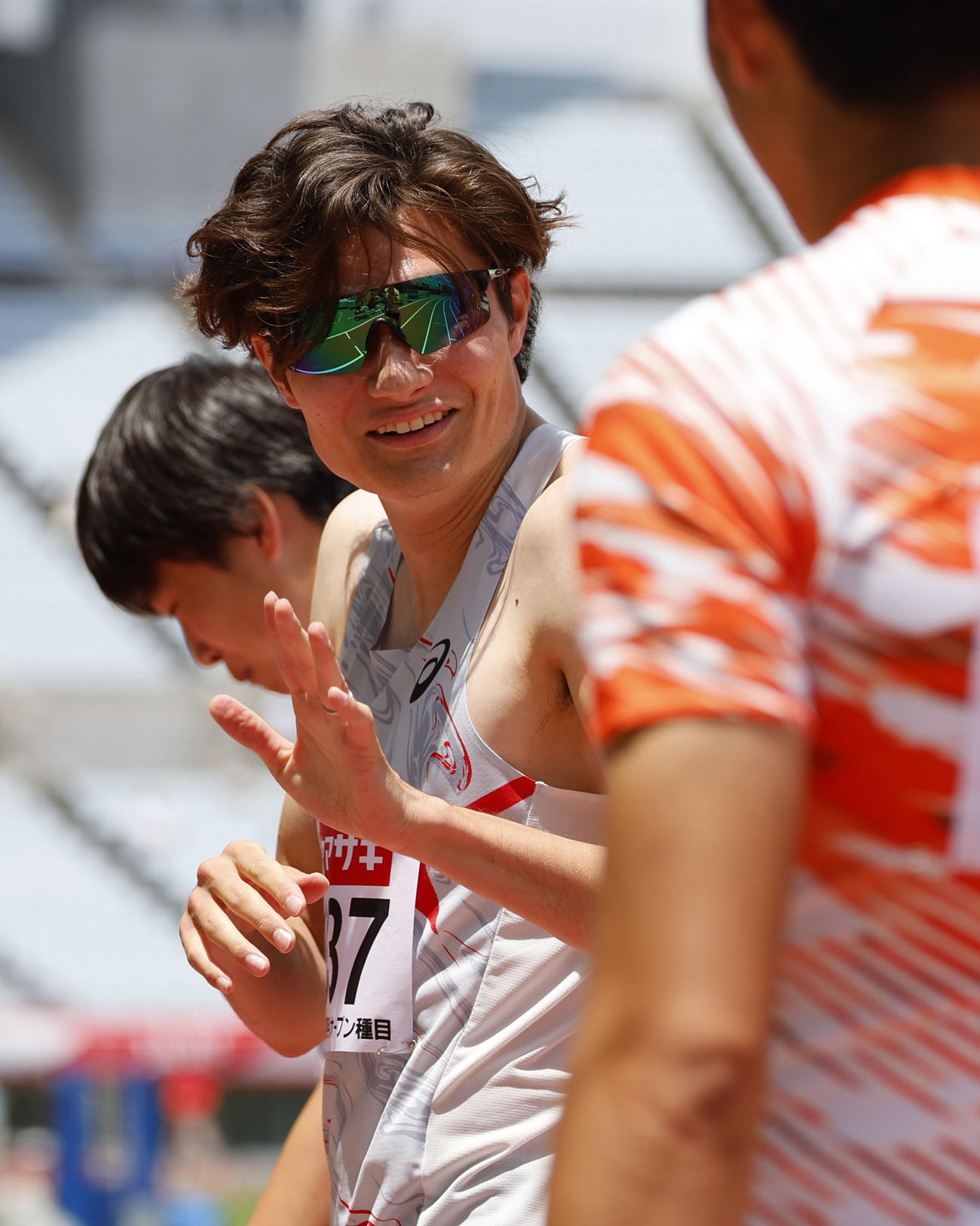 日本陸上競技選手権大会　聴覚障害者によるオープン参加のデフ100メートルで11秒06で優勝した山田真樹（撮影・藤尾明華）