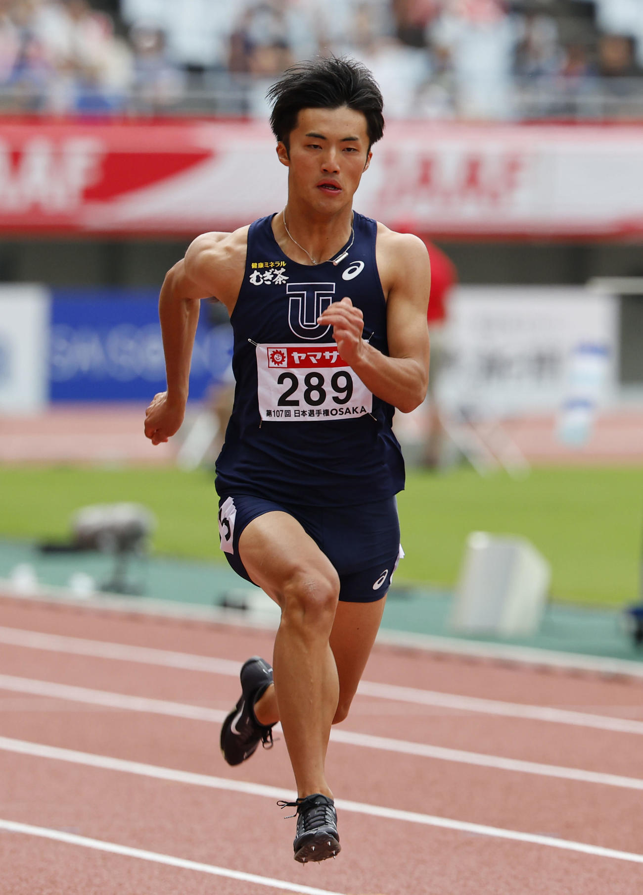 日本陸上競技選手権大会　男子100メートル準決勝　10秒19で決勝進出を決めた栁田大輝（撮影・藤尾明華）