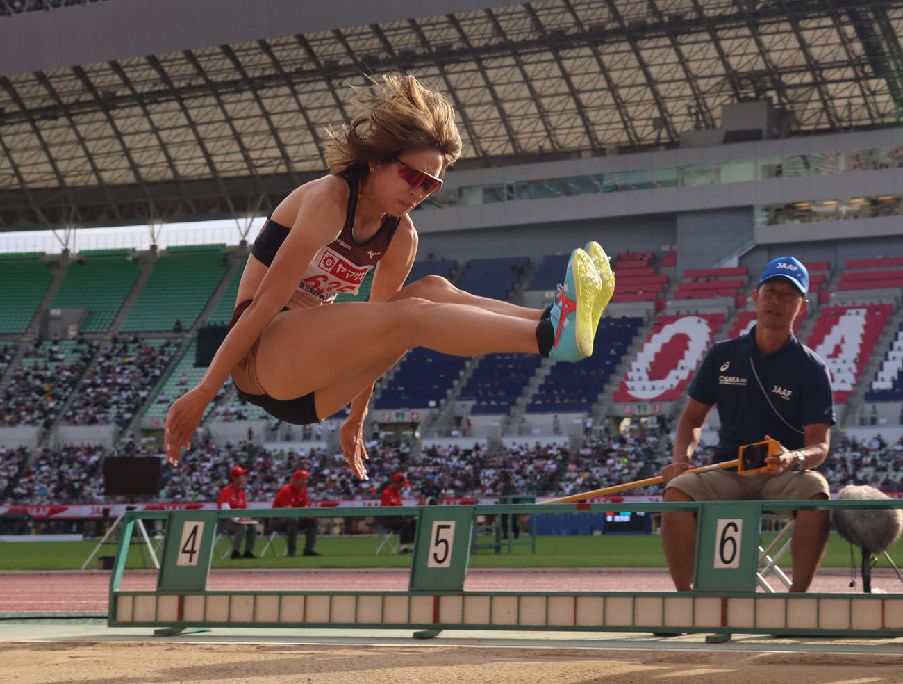 日本陸上競技選手権大会　女子走り幅跳びで6メートル63で優勝した秦澄美鈴（撮影・藤尾明華）