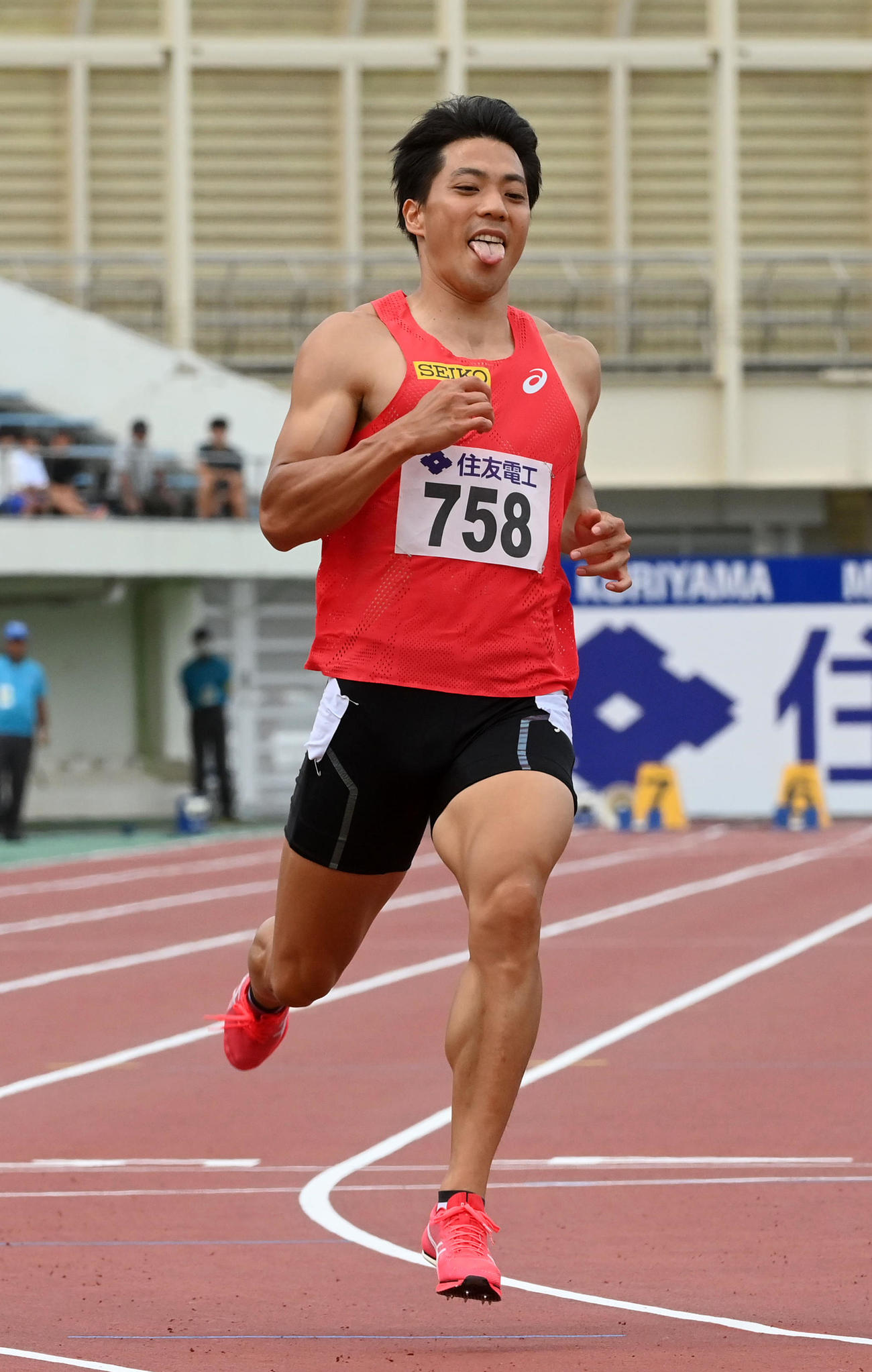 GP男子100メートルB決勝で優勝した山縣（撮影・前岡正明）