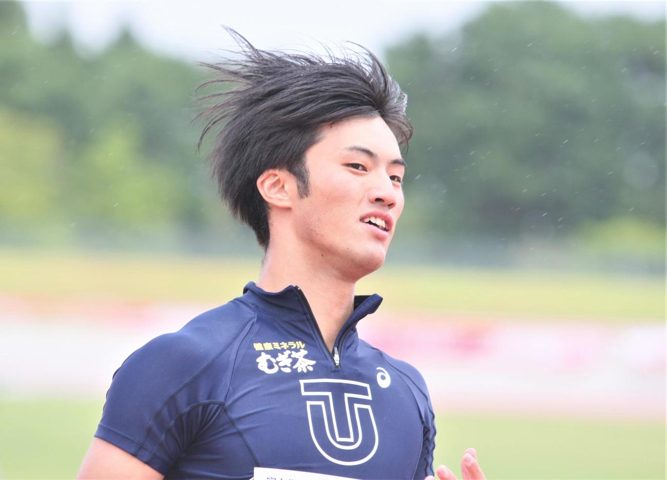 富士北麓ワールドトライアル　男子100メートルチャレンジレース予選に出場した柳田（撮影・藤塚大輔）