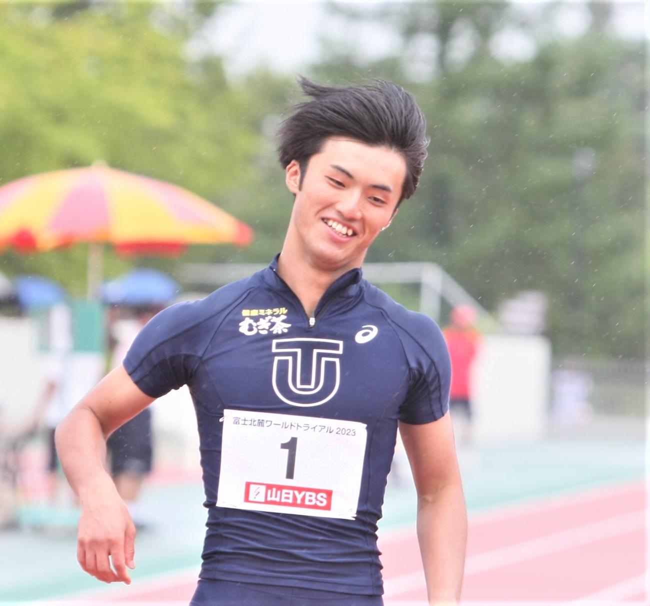 富士北麓ワールドトライアル　男子100メートルチャレンジレース予選に出場した柳田（撮影・藤塚大輔）