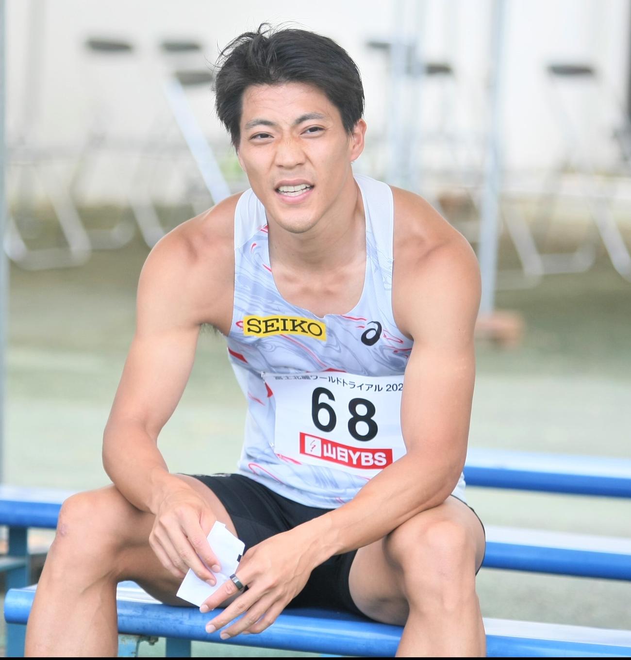 富士北麓ワールドトライアル　男子200メートル決勝を走り終えて険しい表情を見せる山縣（撮影・藤塚大輔）