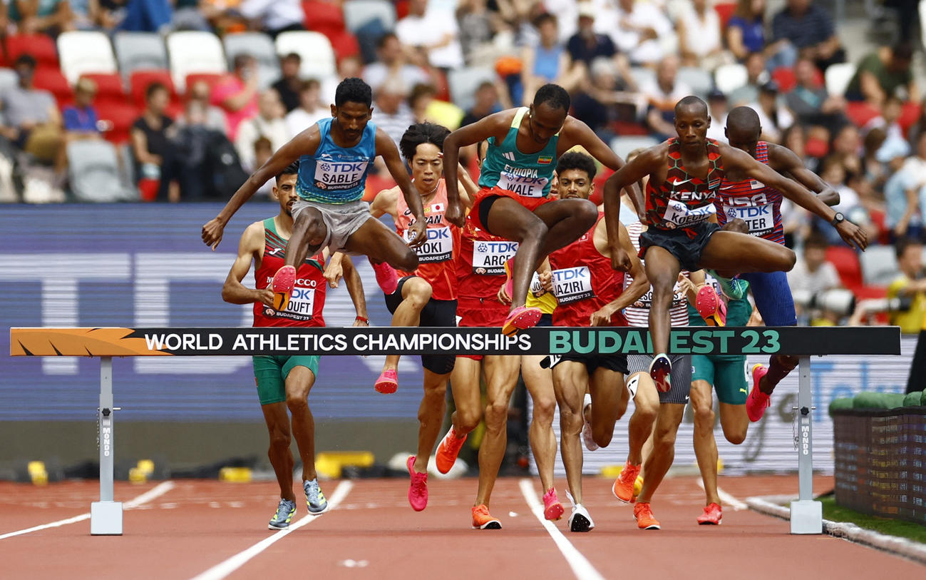 男子3000m障害予選　予選1組に出場した青木涼真ら。青木は5位に入り決勝進出を決めた（ロイター） 