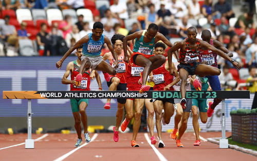 男子3000m障害予選　予選1組に出場した青木涼真ら。青木は5位に入り決勝進出を決めた（ロイター） 