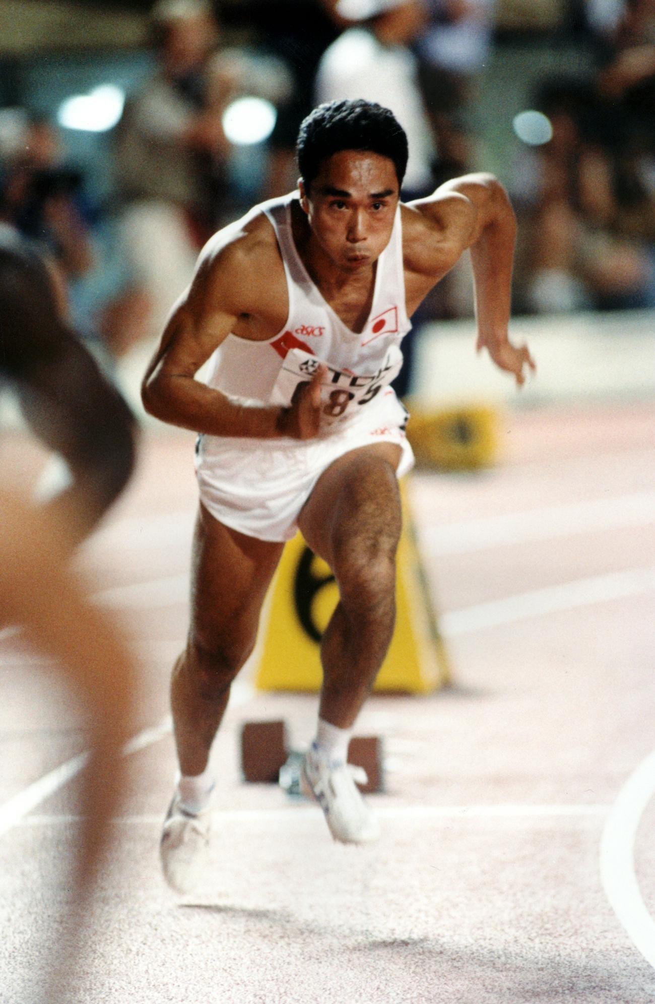 世界陸上男子400メートル決勝　世界選手権、五輪通じて男子短距離で59年ぶりに決勝進出し、7位入賞を記録した高野進（1991年8月29日撮影）