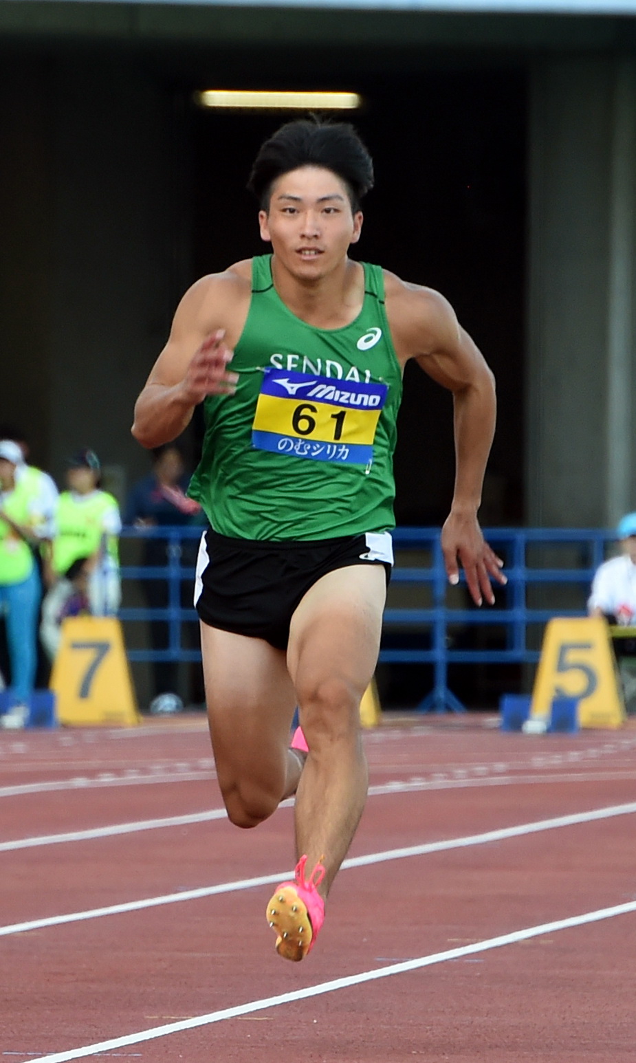 男子100メートル予選を10秒26で通過した仙台大・大上（撮影・山田愛斗）