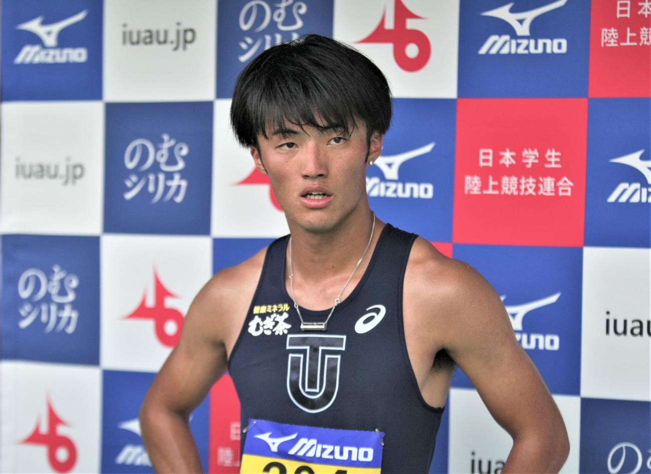 日本学生対校選手権男子100メートル決勝　10秒18で初優勝を飾った東洋大・柳田（撮影・藤塚大輔）