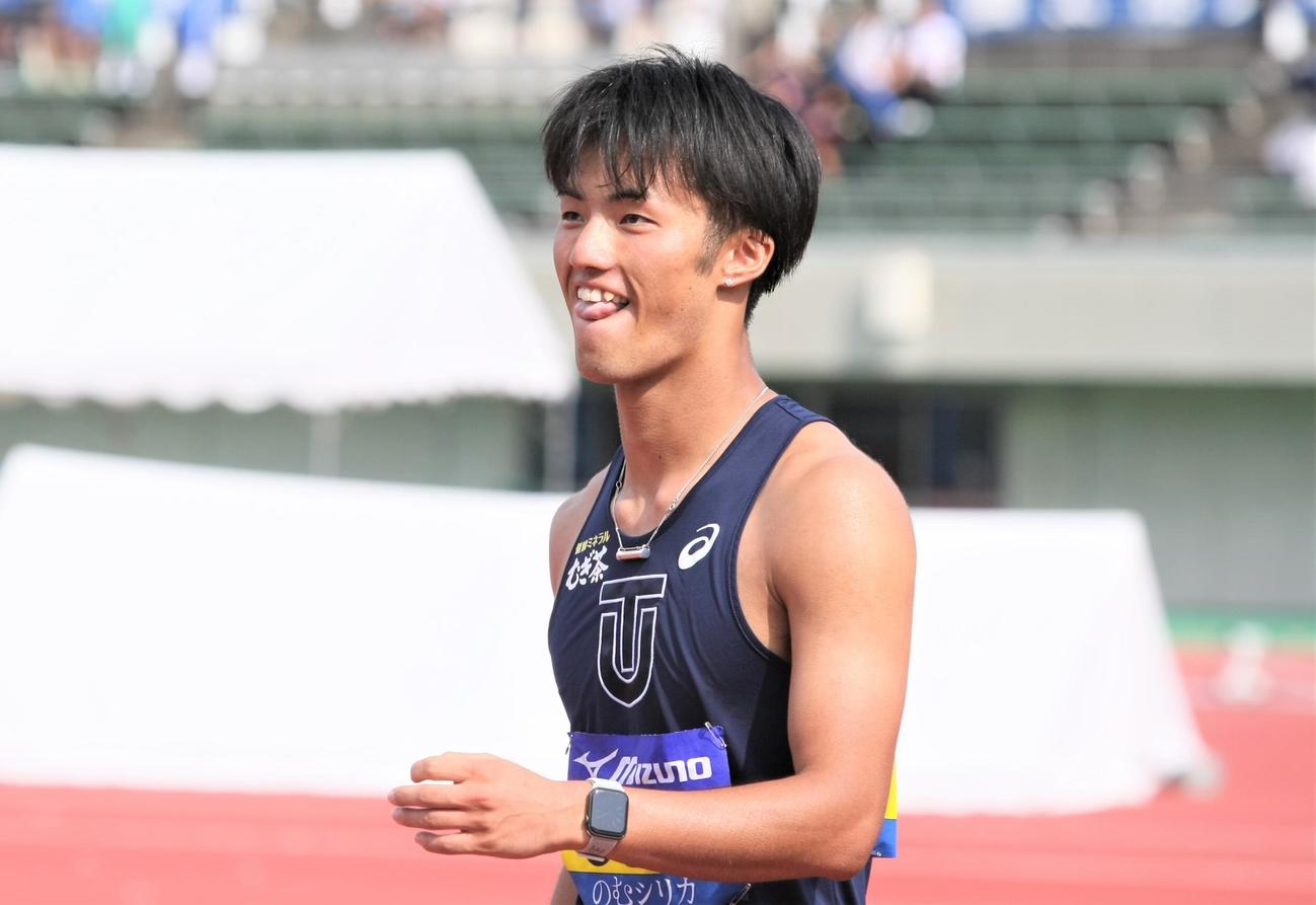 日本学生対校選手権男子100メートル決勝　10秒18で初優勝を飾った東洋大・柳田（撮影・藤塚大輔）